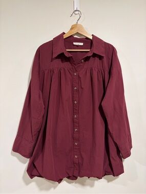Promesa Burgandy Button Down Bauble Hem Shirt Dress